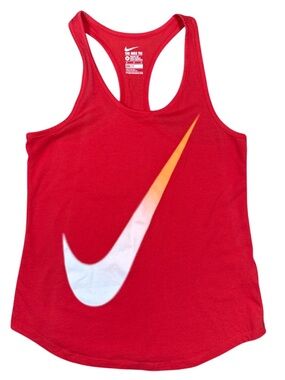 Nike Athletic Cut Orangy Red Racerback Tank with Large Swoosh Women’s Medium